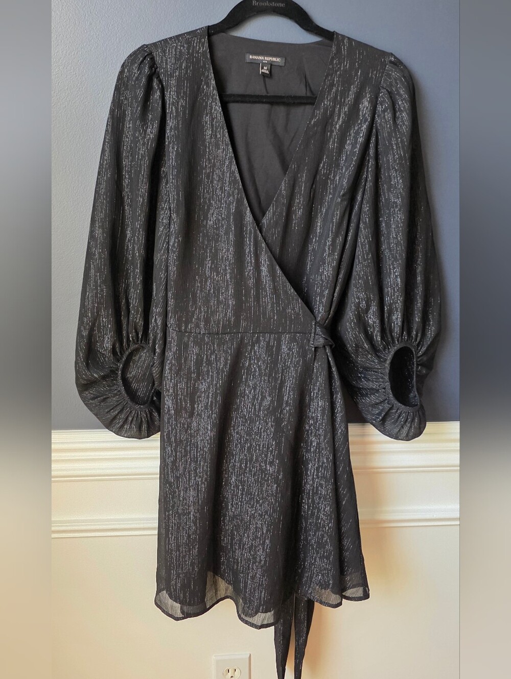 Banana Republic Black Metallic-Thread Wrap Midi Dress